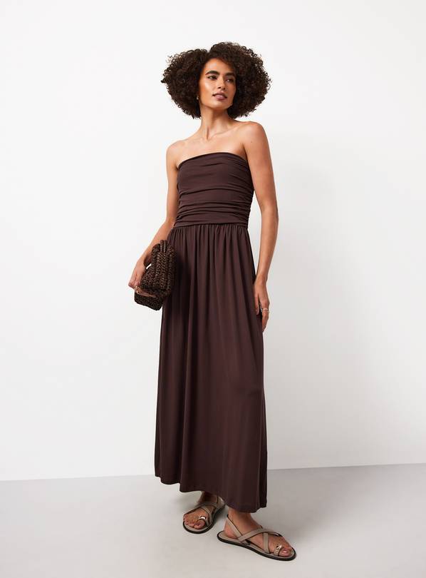 Dark Brown Jersey Bandeau Style Maxi Dress 14